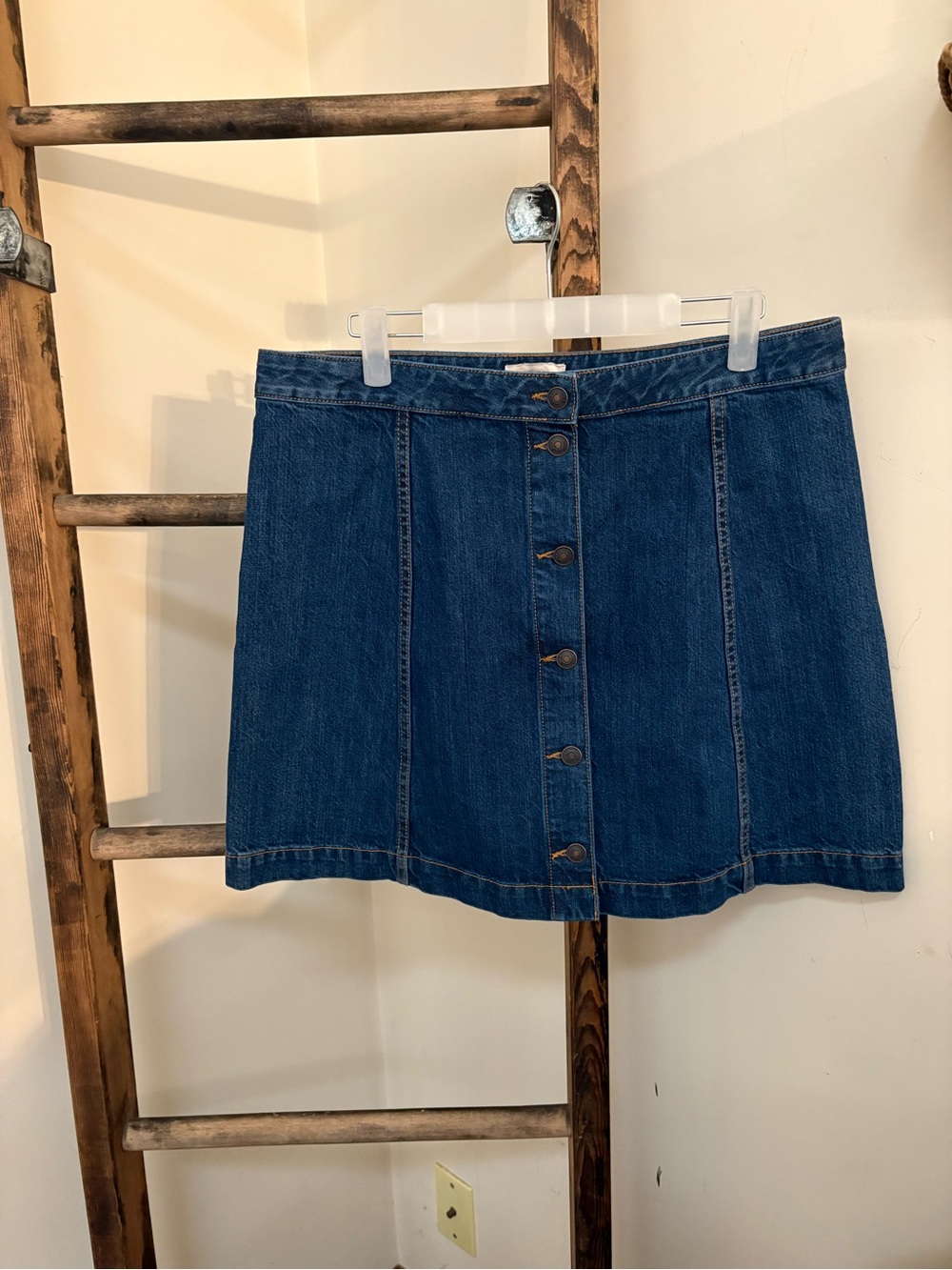 LOFT Indigo Button-Front Denim Mini Skirt
